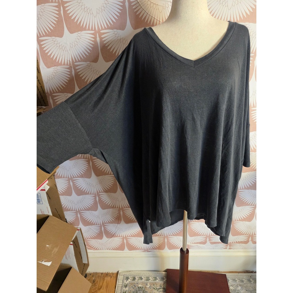 NWT Eileen Fisher Organic Linen Classic V-Neck Boxy Top Graphite 2X R4IZO-T1751X
